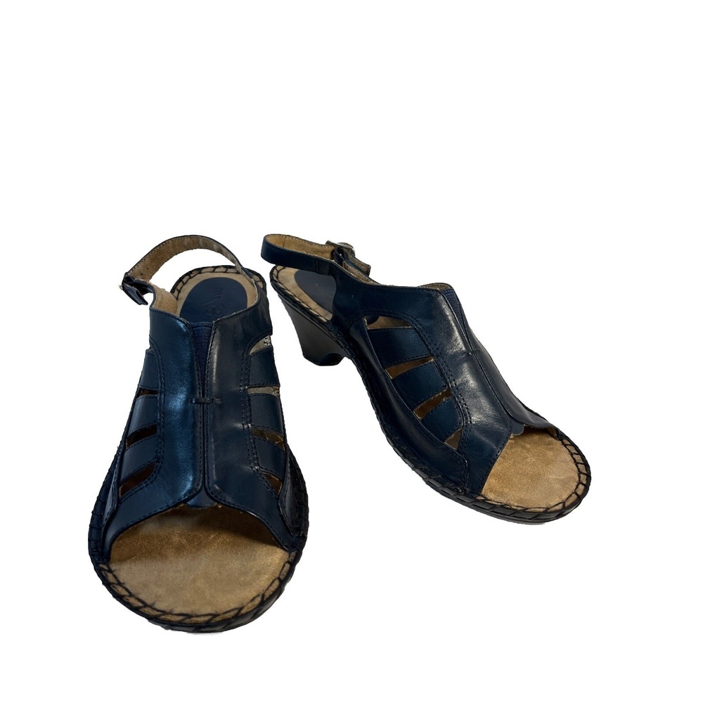 Duck Head women's Blue Leather Sling Back Wedge Sandal Sz 8